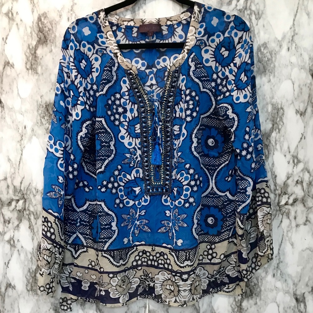 Hale Bob | 100% Silk Floral Beaded Tunic (S)